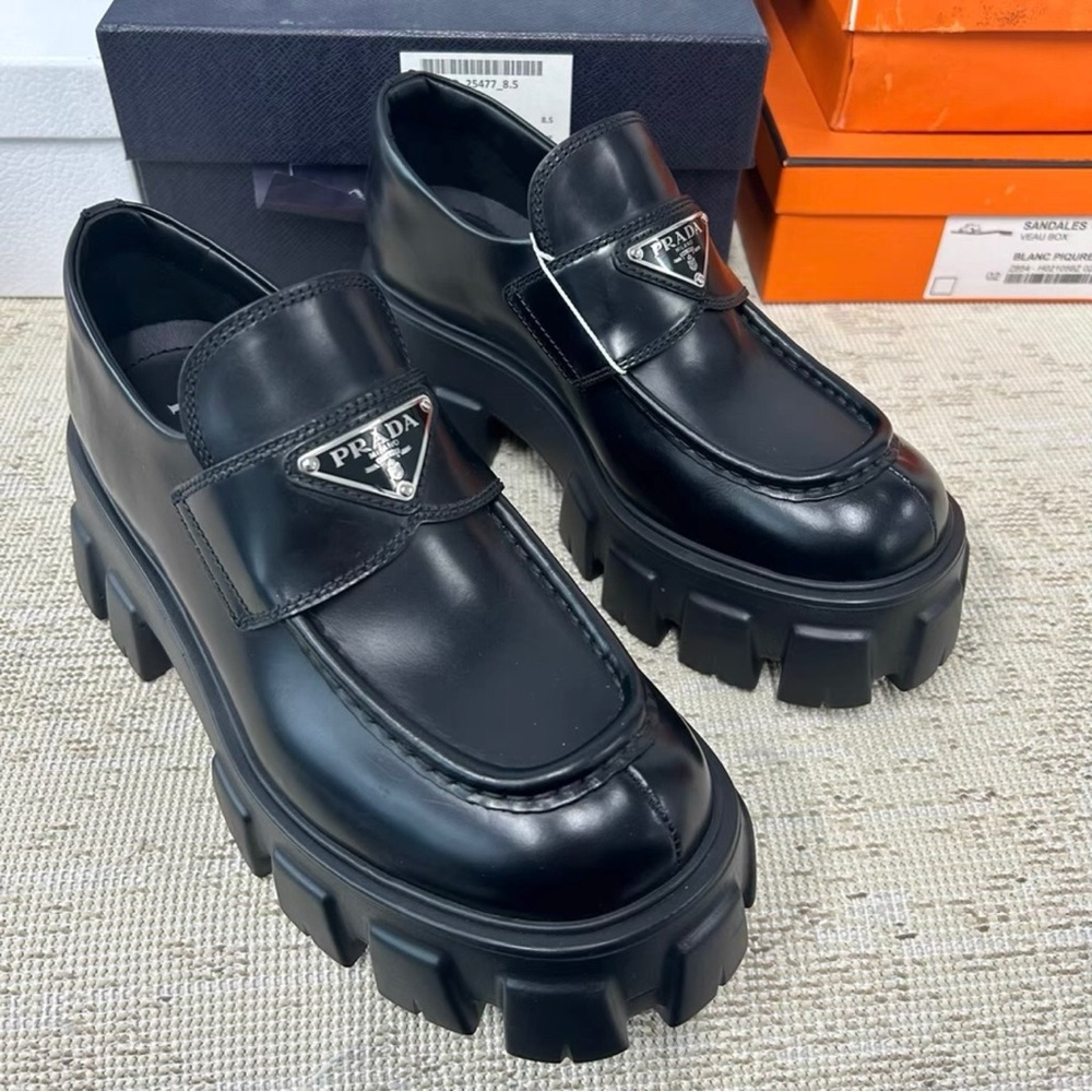 Prada Black Platform Leather Loafers